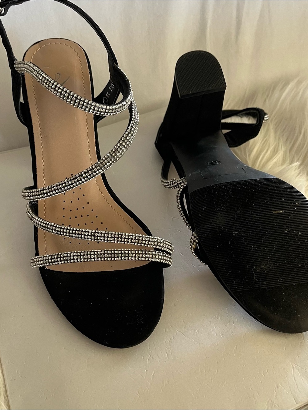 Strappy Black Rhinestone Evening Sandals